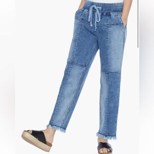 Casual Blue Drawstring Denim Cropped Jeans